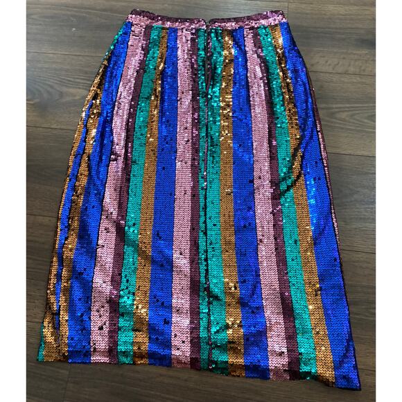 EUC Valencia & Vine Multicolor Sequin Striped Pencil Skirt M - Picture 7 of 10